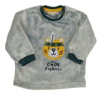 Šedo-tmavozelená chlupatá mikina s medvědem Ergee