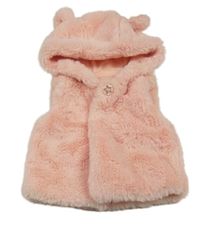 Růžová kožešinová podšitá vesta s kapucí Dunnes