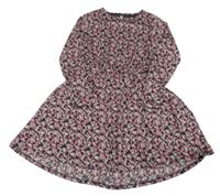 Antracitovo-růžové květované šaty 