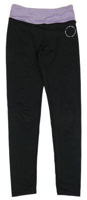 Černé sportovní legíny s levandulovým pasem H&M