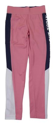 Růžovo-tmavomodré sportovní legíny s nápisem Ergeenomixx