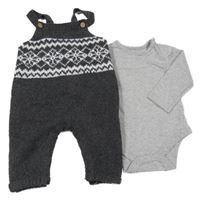 2set - Tmavošedé pletené laclové kalhoty se vzorem + body George