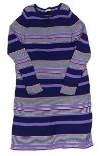 Tmavomodro-fialovo-stříbrné pruhované pletené žebrované šaty M&S