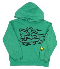 Zelená mikina se skateboardistou a kapucí H&M