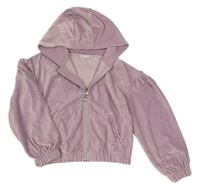 Lila sametová žebrovaná crop mikina s kapucí Matalan