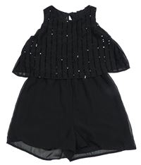 Černý šifonový kraťasový overal s flitry H&M