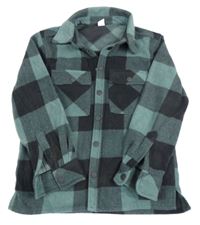 Zeleno-šedá kostkovaná fleecová košilová bunda Yigga