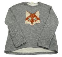 Šedá melírovaná pletená mikina s liškou z flitrů Zara 