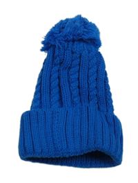 Modrá vzovovaná pletená čepice s bambulí