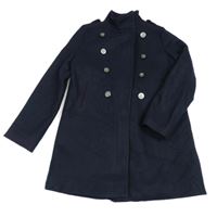 Tmavomodrý flaušový podšitý kabát s knoflíčky Next 