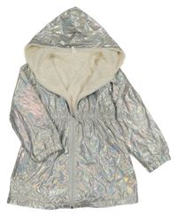 Stříbrná šusťáková zateplená parka s kapucí Shein