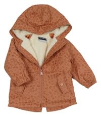 Starorůžová vzorovaná nepromokavá zateplená bunda s kapucí Kiabi