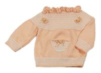 Oranžovo-bílý pruhovaný svetr s klokankou