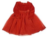 Červené sametovo/tylové šaty s mašlí Kiki&Koko