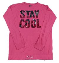 Fuchsiové mikinotriko s nápisem z flitrů Y.F.K. 