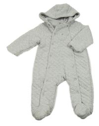 Šedá melírovaná bavlněná prošívaná zateplená kombinéza s kapucí John Lewis