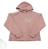 Světlerůžová crop mikina s logem a kapucí Puma