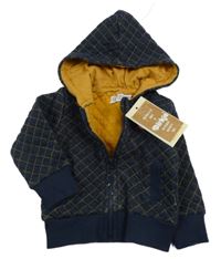 Nové - Tmavomodro-písková vzorovaná propínací mikina s kapucí Dirkje