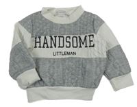 Šedo-bílá pruhovaná mikina s nápisem