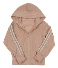 Světlerůžová třpytivá propínací mikina s pruhy a kapucí Zeeman