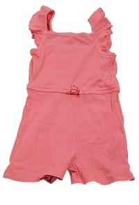 Růžový žebrovaný kraťasový overal s volánky Primark