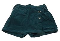 Tmavozelené manšestrové sukňové kraťasy Okaïdi