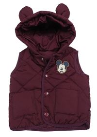 Švestková šusťáková prošívaná zateplená vesta s Mickeym a kapucí George