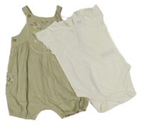 Nové - 2Set - Světlekhaki carrgo laclové kraťasy s květy + bílé body s volánky Next