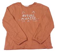 Oranžová mikina s nápisem a kočkou H&M