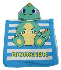 Modro-bílé froté osuškové pončo s dinosaurem a kapucí 