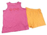 2Set - Tmavorůžový top s květy + oranžové kraťasy PRIMARK
