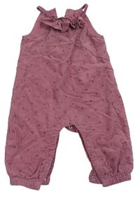 Starorůžové puntíkaté manšestrové laclové podšité kalhoty s volánky Mothercare