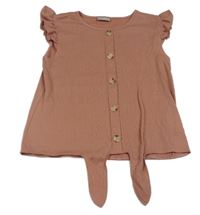 Starorůžová mačkaná crop halenka s knoflíky a volánky Matalan 