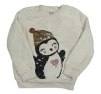 Smetanová plyšová mikina s tučňáčkem s flitry C&A