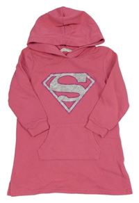 Růžové teplákové šaty se znakem - Superman a kapsou a kapucí H&M