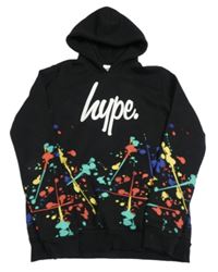 Černá teplá mikina s logem a barevnými skvrnkami a kapsou a kapucí hype.