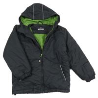 Tmavošedá prošívaná šusťáková zimní funkční bunda s logem a kapucí JAKO-O