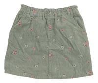 Světlekhaki paper bag manšestrová sukně s kytičkami PRIMARK