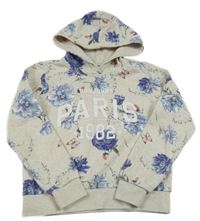 Světlešedobéžová melírovaná mikina s nápisy a motýlky a nápisy a kapucí Page one young