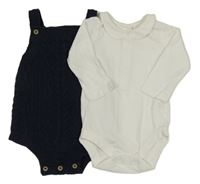 2Set - Tmavomodré vzorované pletené laclové kraťasy bílé body s límečkem Tu