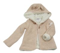 Nové - pudrový melírovaný propínací zateplený svetr s kapucí s oušky F&F