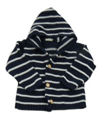 Tmavomodro-bílý pruhovaný propínací svetr s kapucí ALANA