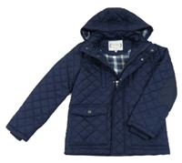 Tmavomodrá prošívaná šusťáková přechodová bunda s kapucí M&S