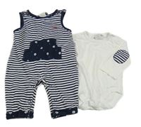 2Set - tmavomodro-bílé pruhované laclové tepláky s kapsou s lodičkami + bílé body JASPER CONRAN