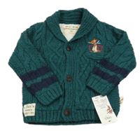 Nové - smaragdový melírovaný vzorovaný vlněný propínací zateplený svetr s lišákem - Fantastický pan Lišák M&S