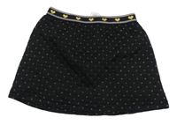 Černo-zlatá vzorovaná prošívaná tepláková vyteplená sukně se srdíčky St. Bernard