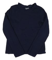 Tmavomodré perforované triko s volánkem Next