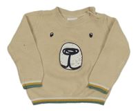 Světlebéžový svetr s medvídkem a pruhy S. Oliver