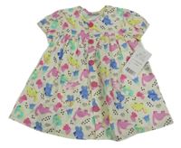 Nové - smetanové plátěné propínací šaty s dinosaury WATCH ME GROW