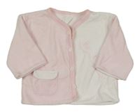 Světlerůžovo-bílá sametová propínací podšitá mikina se slepičkami a puntíky